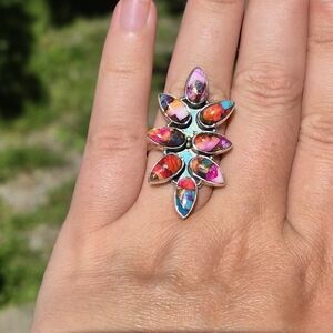 925 Pink Oyster Cooper  Turquoise Silver Teardrop Ring